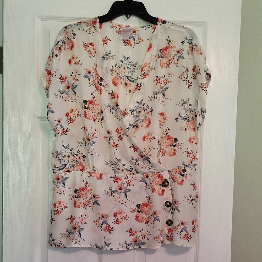 No Boundaries Floral Wrap Top - Cream and Red